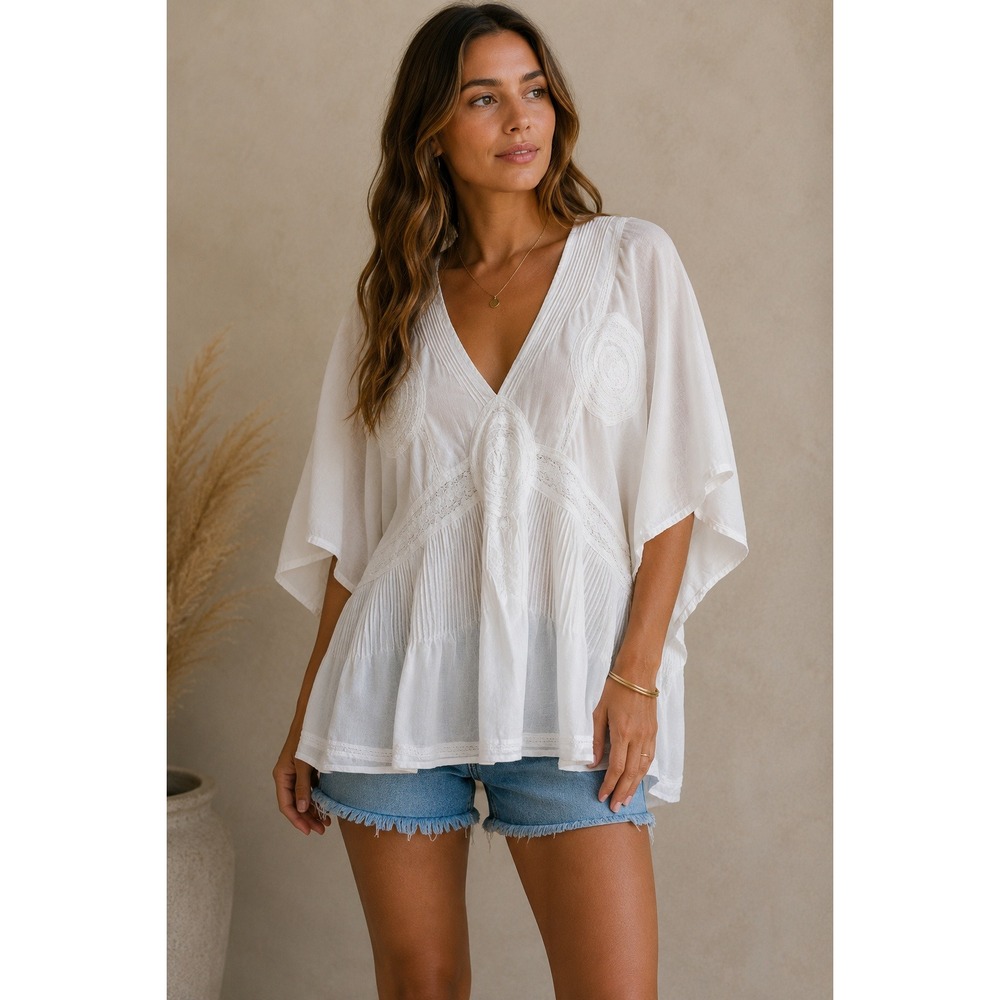 AllSaints Spitalfields Vintage Kiche Kaftan White Cotton Lace Boho Blouse Top 10